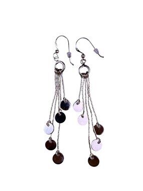 Sterling Silver 925 Womens Dangling Earrings Multichain Tassels Circle Charms